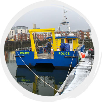 Police boat at Anglesey harbor