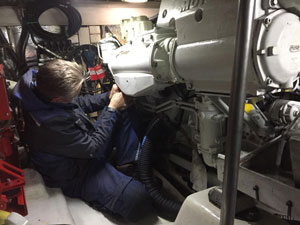 Boat engine being repaired